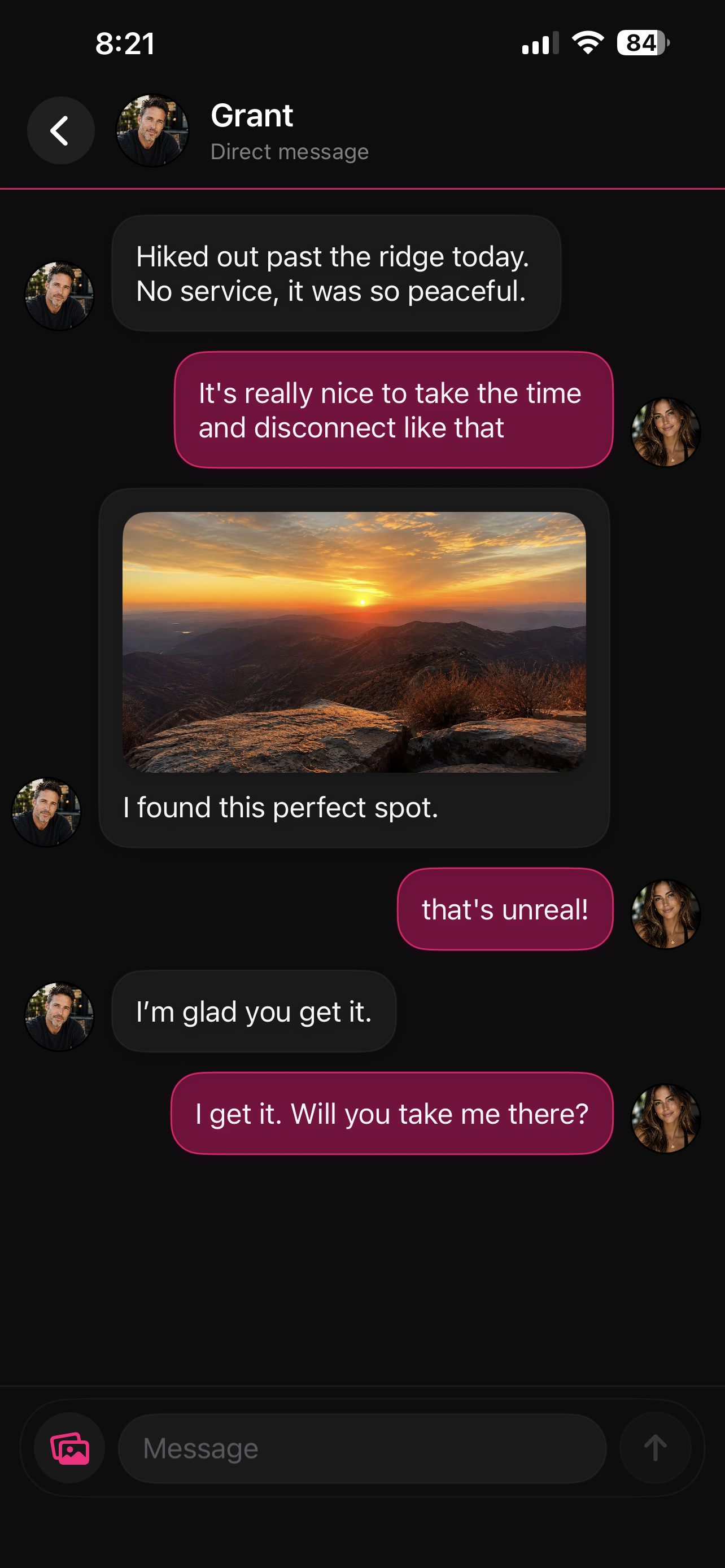 A private conversation with someone in a Primal Circle